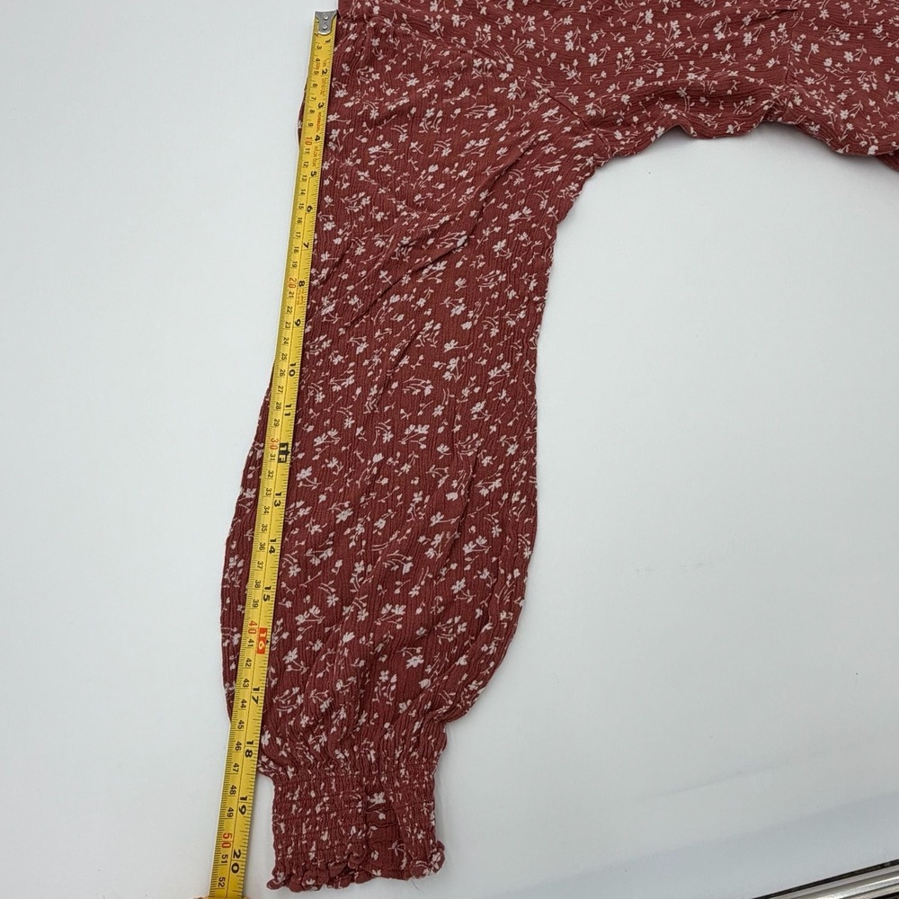 Abercrombie & Fitch Blouse XL Floral Button Front Peplum Rust Red Boho Crepe - Picture 6 of 6